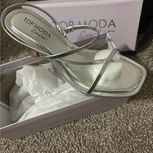 TOP Moda Women's Metallic Silver Heels